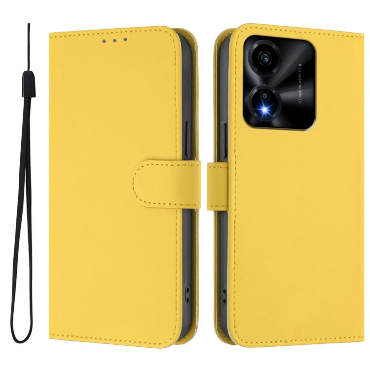 For Honor X5c Plus Skin Feel Solid Color Leather Phone Case with Lanyard