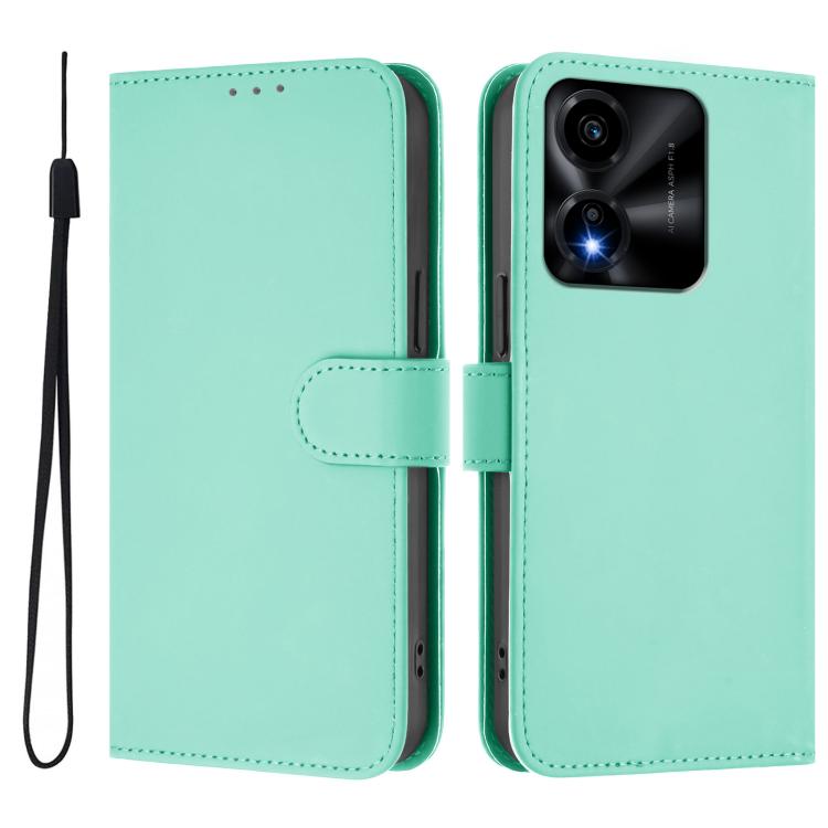 For Honor X5c Plus Skin Feel Solid Color Leather Phone Case with Lanyard