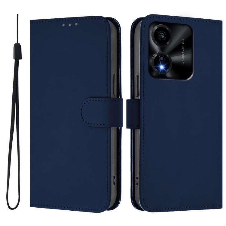 For Honor X5c Plus Skin Feel Solid Color Leather Phone Case with Lanyard