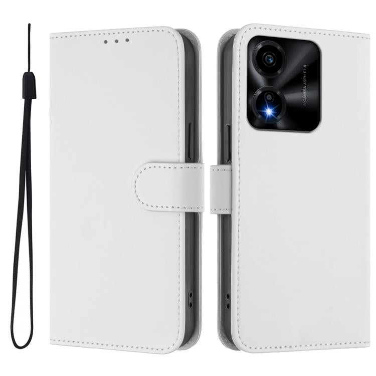 For Honor X5c Plus Skin Feel Solid Color Leather Phone Case with Lanyard