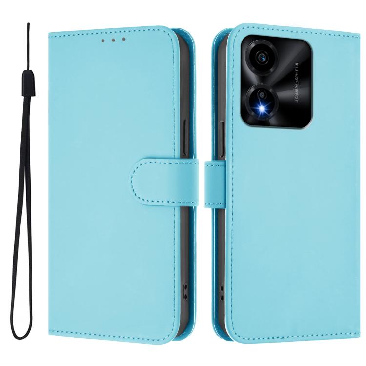 For Honor X5c Plus Skin Feel Solid Color Leather Phone Case with Lanyard