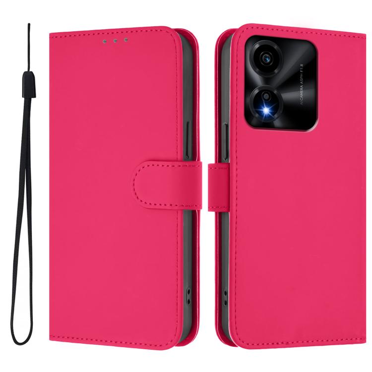 For Honor X5c Plus Skin Feel Solid Color Leather Phone Case with Lanyard