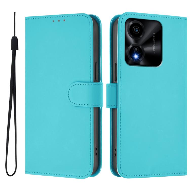For Honor X5c Plus Skin Feel Solid Color Leather Phone Case with Lanyard