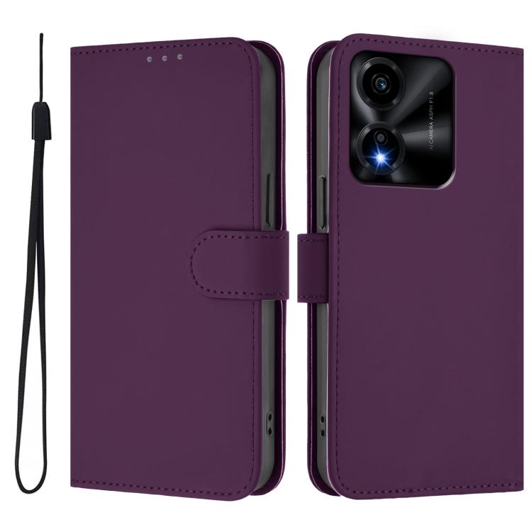 For Honor X5c Plus Skin Feel Solid Color Leather Phone Case with Lanyard