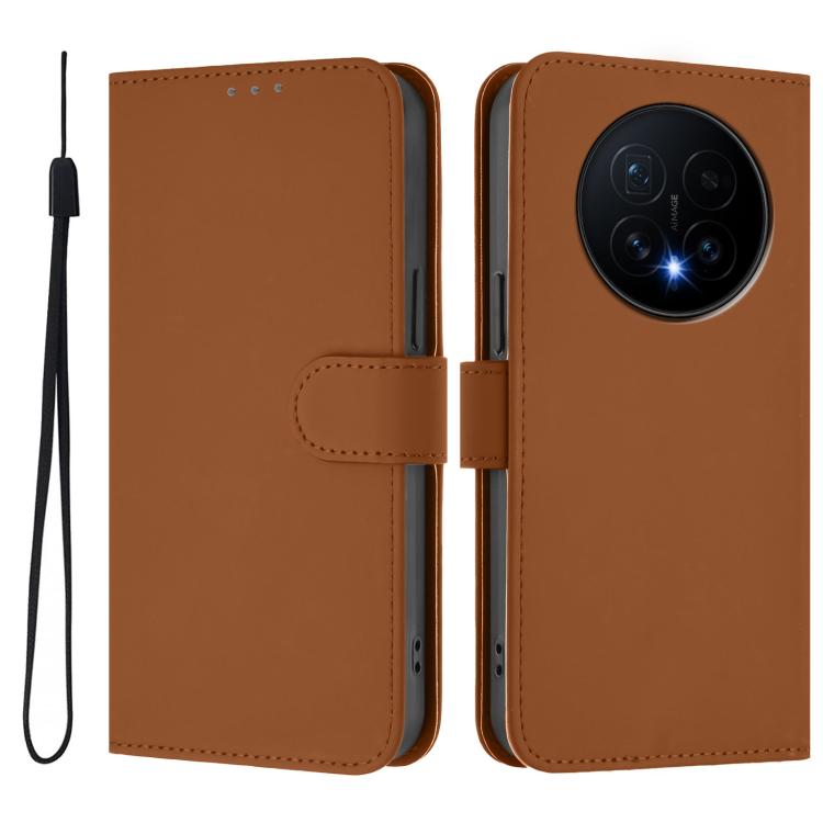 For Honor Magic8 Skin Feel Solid Color Leather Phone Case with Lanyard