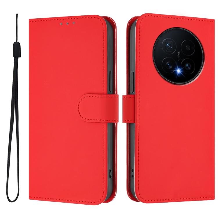 For Honor Magic8 Skin Feel Solid Color Leather Phone Case with Lanyard