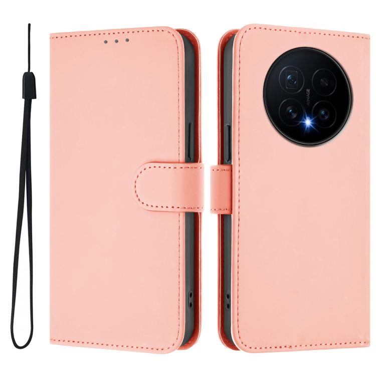 For Honor Magic8 Skin Feel Solid Color Leather Phone Case with Lanyard