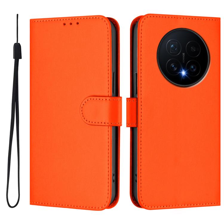 For Honor Magic8 Skin Feel Solid Color Leather Phone Case with Lanyard