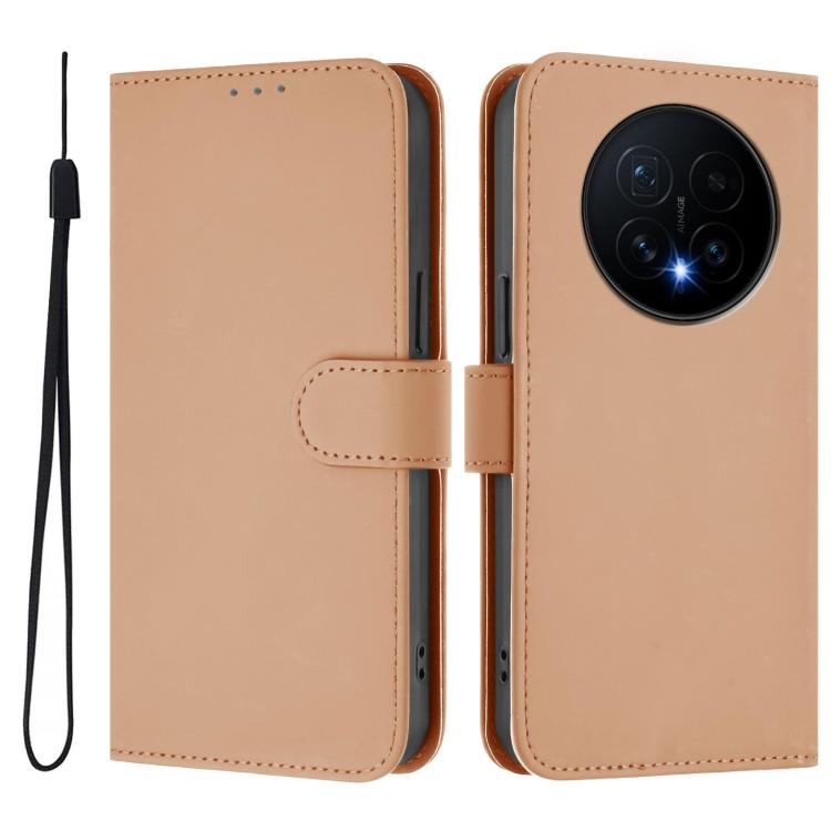 For Honor Magic8 Skin Feel Solid Color Leather Phone Case with Lanyard