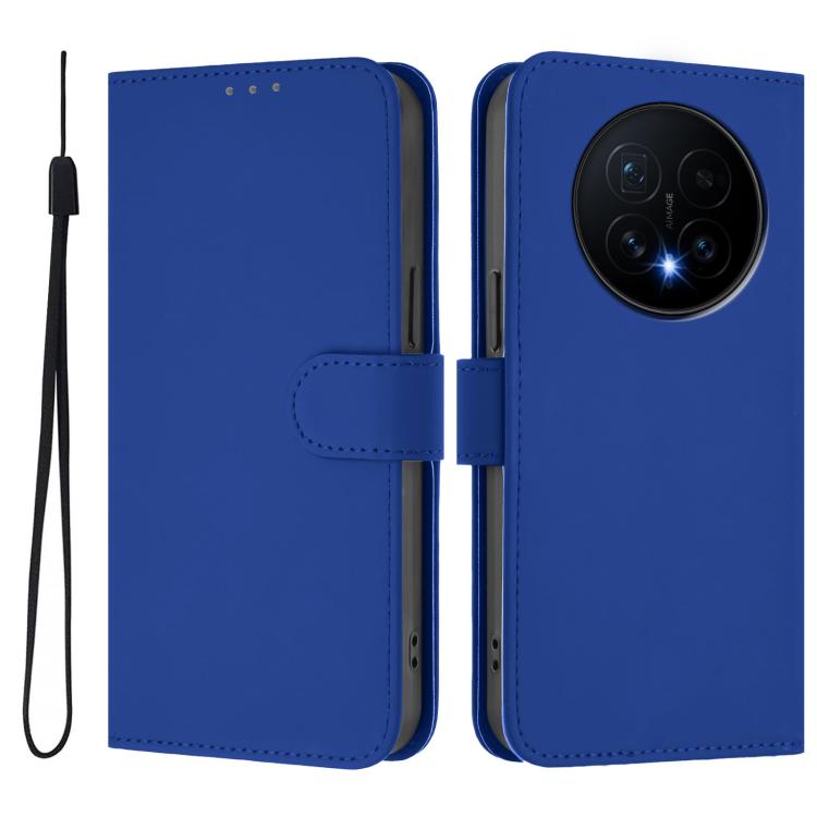 For Honor Magic8 Skin Feel Solid Color Leather Phone Case with Lanyard