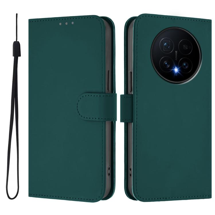 For Honor Magic8 Skin Feel Solid Color Leather Phone Case with Lanyard