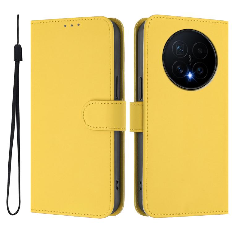 For Honor Magic8 Skin Feel Solid Color Leather Phone Case with Lanyard