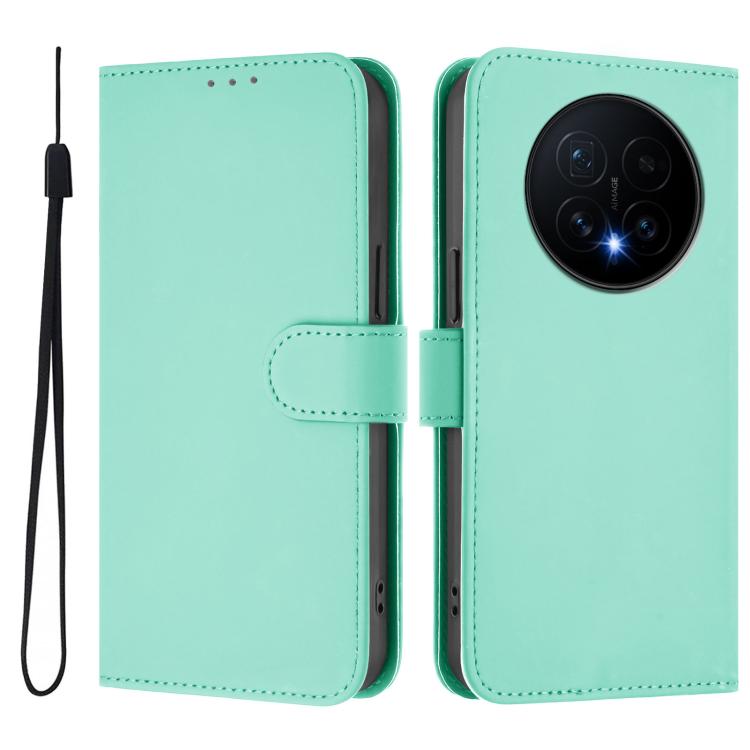 For Honor Magic8 Skin Feel Solid Color Leather Phone Case with Lanyard