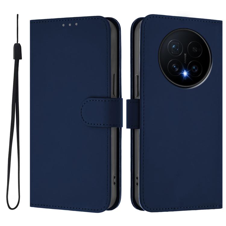 For Honor Magic8 Skin Feel Solid Color Leather Phone Case with Lanyard