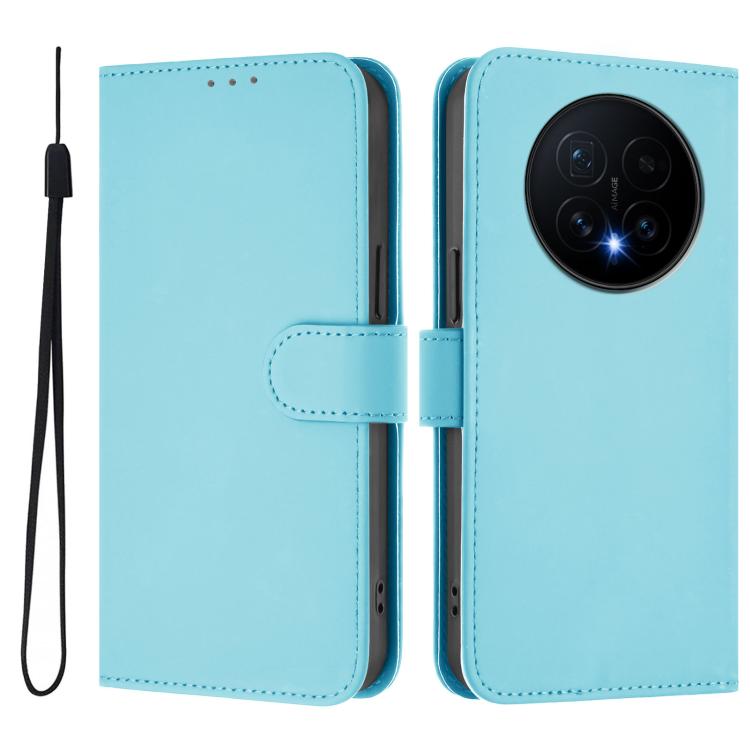 For Honor Magic8 Skin Feel Solid Color Leather Phone Case with Lanyard