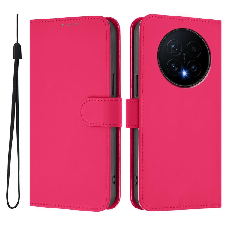 For Honor Magic8 Skin Feel Solid Color Leather Phone Case with Lanyard