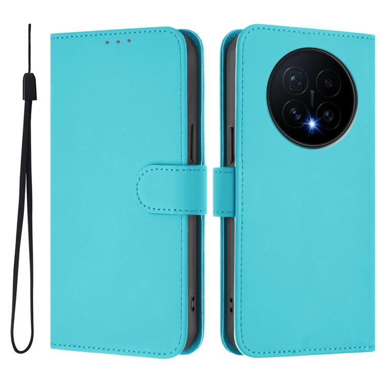 For Honor Magic8 Skin Feel Solid Color Leather Phone Case with Lanyard