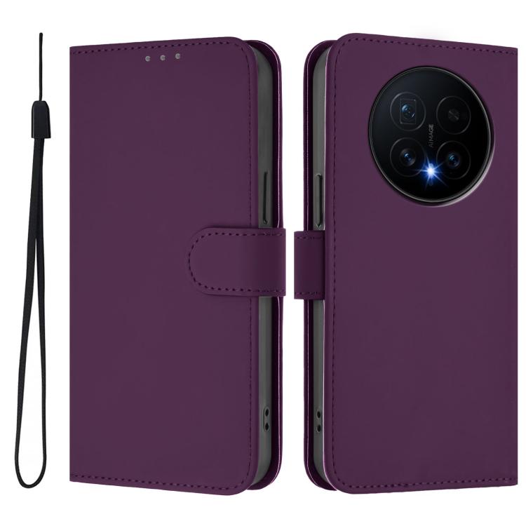 For Honor Magic8 Skin Feel Solid Color Leather Phone Case with Lanyard