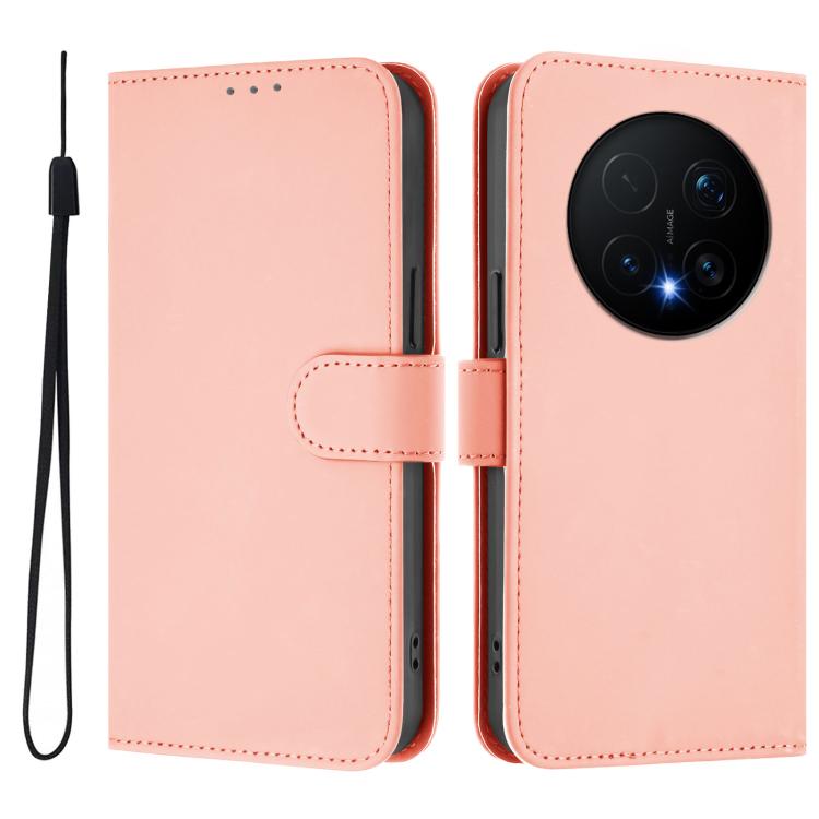 For Honor Magic8 Pro Skin Feel Solid Color Leather Phone Case with Lanyard