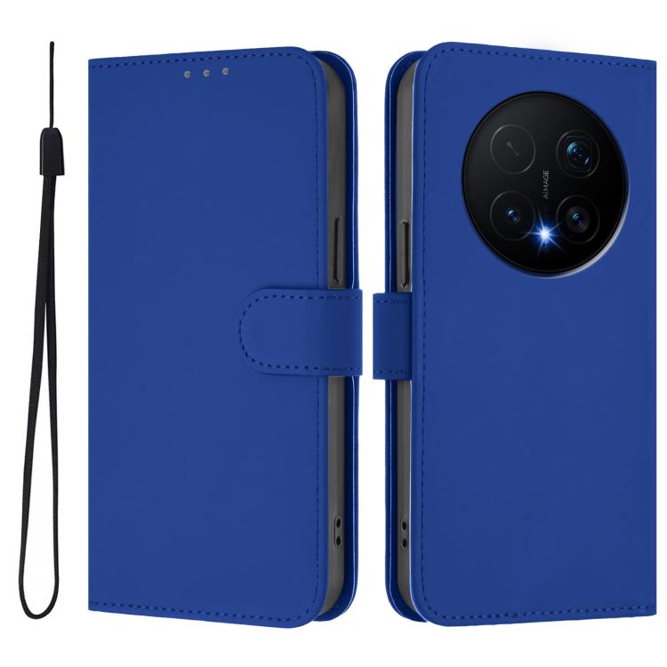 For Honor Magic8 Pro Skin Feel Solid Color Leather Phone Case with Lanyard