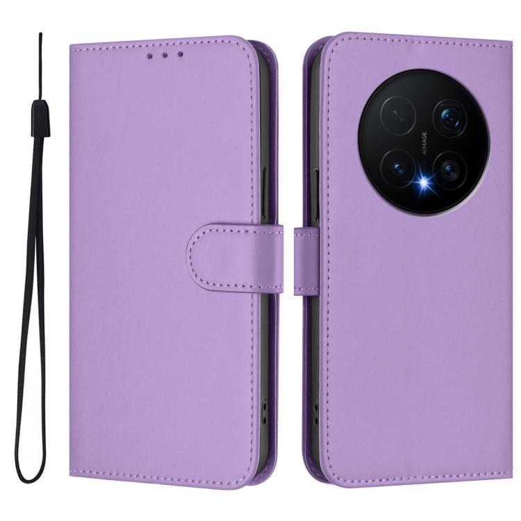 For Honor Magic8 Pro Skin Feel Solid Color Leather Phone Case with Lanyard
