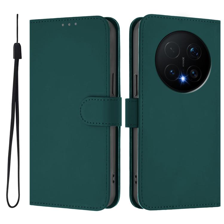 For Honor Magic8 Pro Skin Feel Solid Color Leather Phone Case with Lanyard