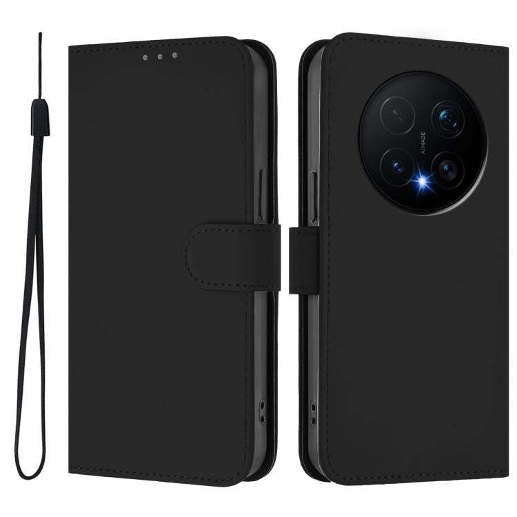 For Honor Magic8 Pro Skin Feel Solid Color Leather Phone Case with Lanyard