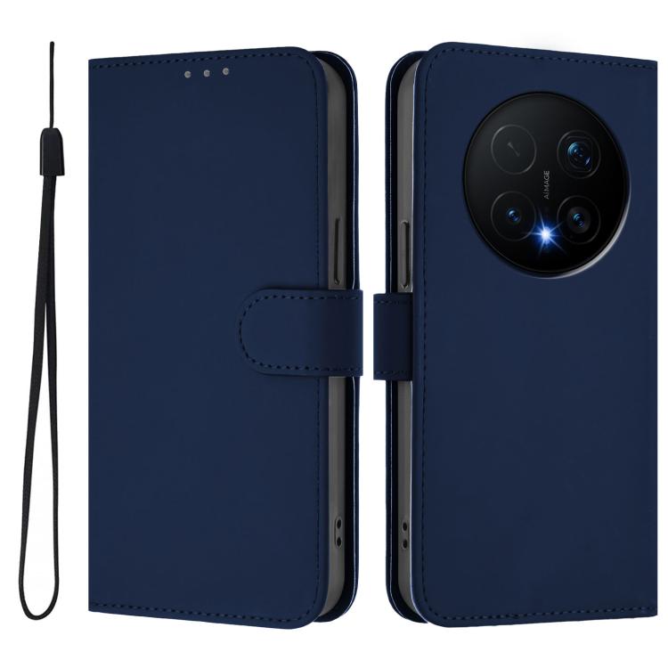 For Honor Magic8 Pro Skin Feel Solid Color Leather Phone Case with Lanyard