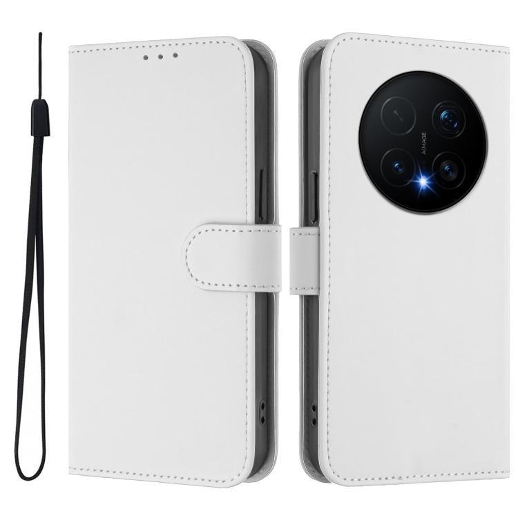 For Honor Magic8 Pro Skin Feel Solid Color Leather Phone Case with Lanyard