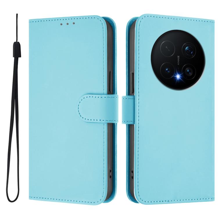For Honor Magic8 Pro Skin Feel Solid Color Leather Phone Case with Lanyard