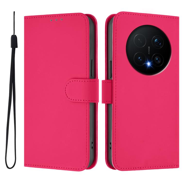 For Honor Magic8 Pro Skin Feel Solid Color Leather Phone Case with Lanyard
