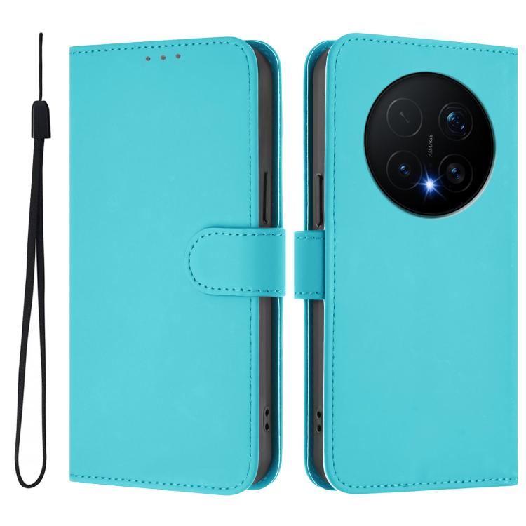 For Honor Magic8 Pro Skin Feel Solid Color Leather Phone Case with Lanyard