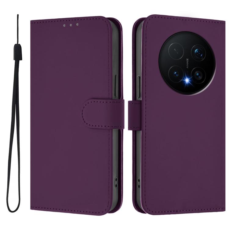 For Honor Magic8 Pro Skin Feel Solid Color Leather Phone Case with Lanyard