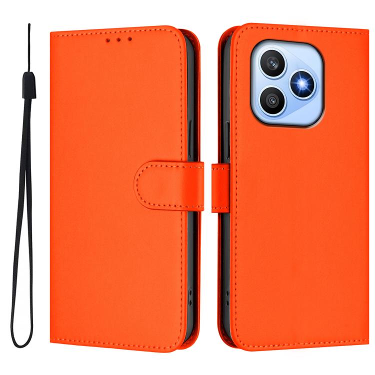 For Honor X8d 4G Global Skin Feel Solid Color Leather Phone Case with Lanyard