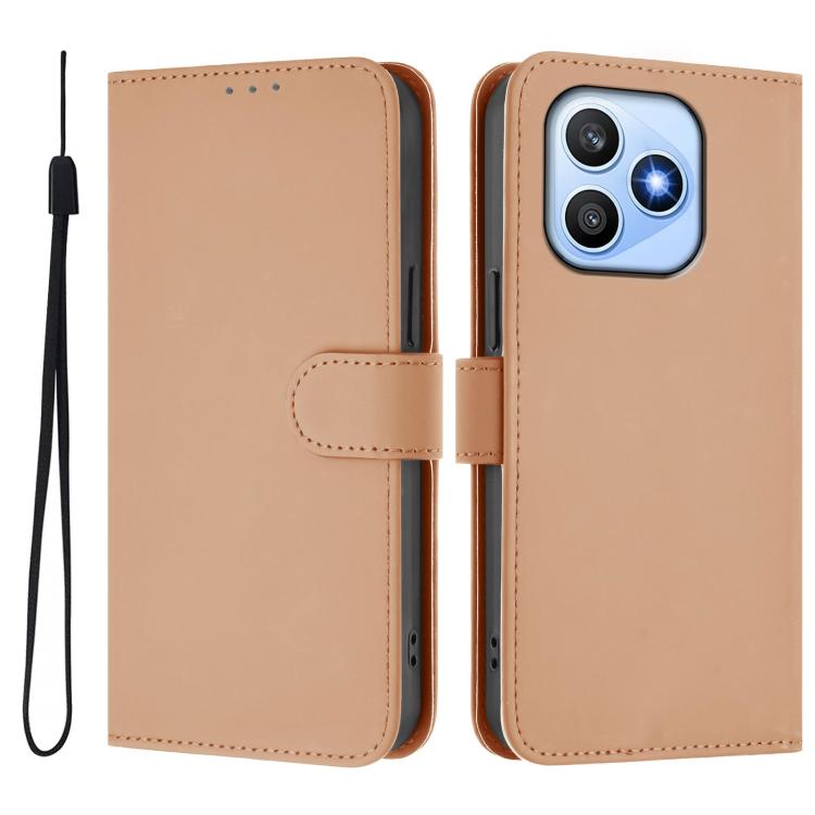 For Honor X8d 4G Global Skin Feel Solid Color Leather Phone Case with Lanyard