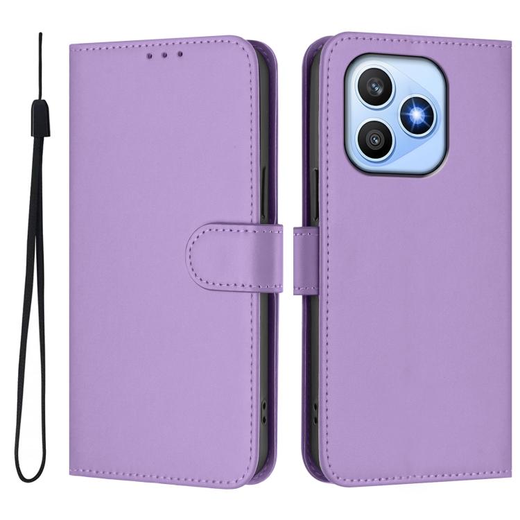 For Honor X8d 4G Global Skin Feel Solid Color Leather Phone Case with Lanyard