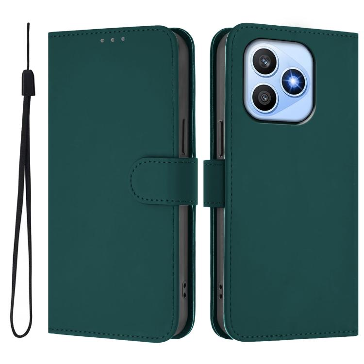 For Honor X8d 4G Global Skin Feel Solid Color Leather Phone Case with Lanyard