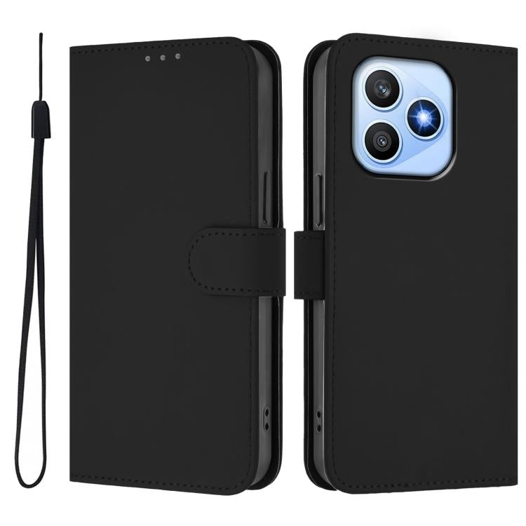 For Honor X8d 4G Global Skin Feel Solid Color Leather Phone Case with Lanyard