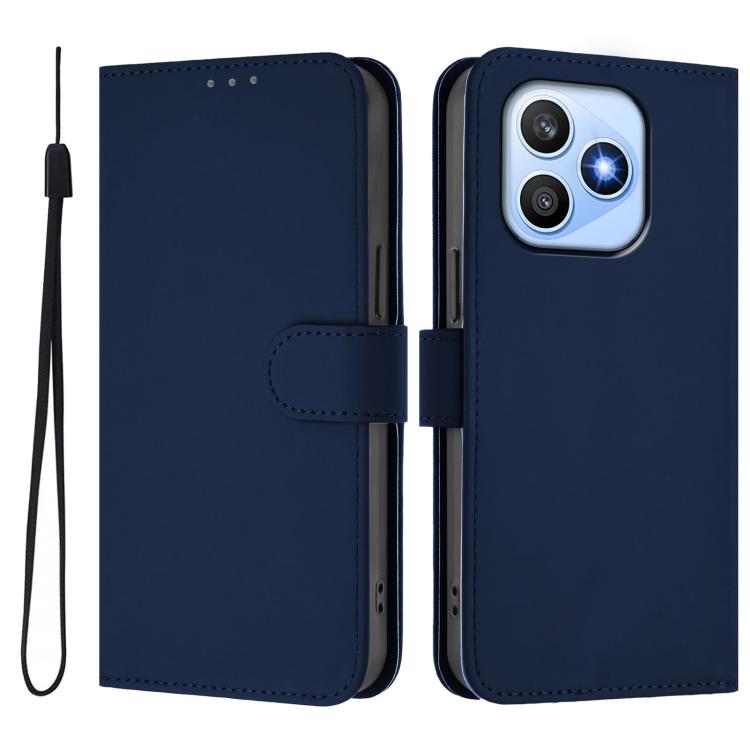 For Honor X8d 4G Global Skin Feel Solid Color Leather Phone Case with Lanyard