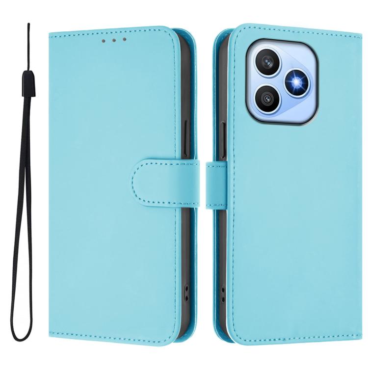 For Honor X8d 4G Global Skin Feel Solid Color Leather Phone Case with Lanyard