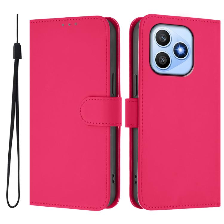 For Honor X8d 4G Global Skin Feel Solid Color Leather Phone Case with Lanyard
