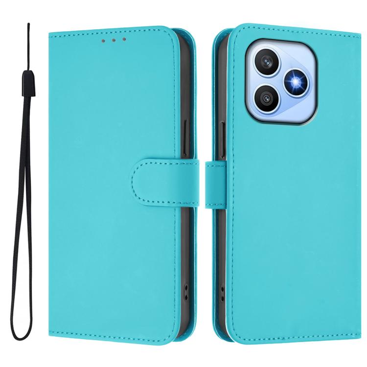 For Honor X8d 4G Global Skin Feel Solid Color Leather Phone Case with Lanyard