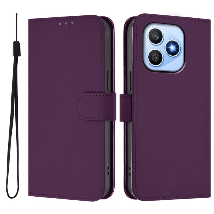 For Honor X8d 4G Global Skin Feel Solid Color Leather Phone Case with Lanyard