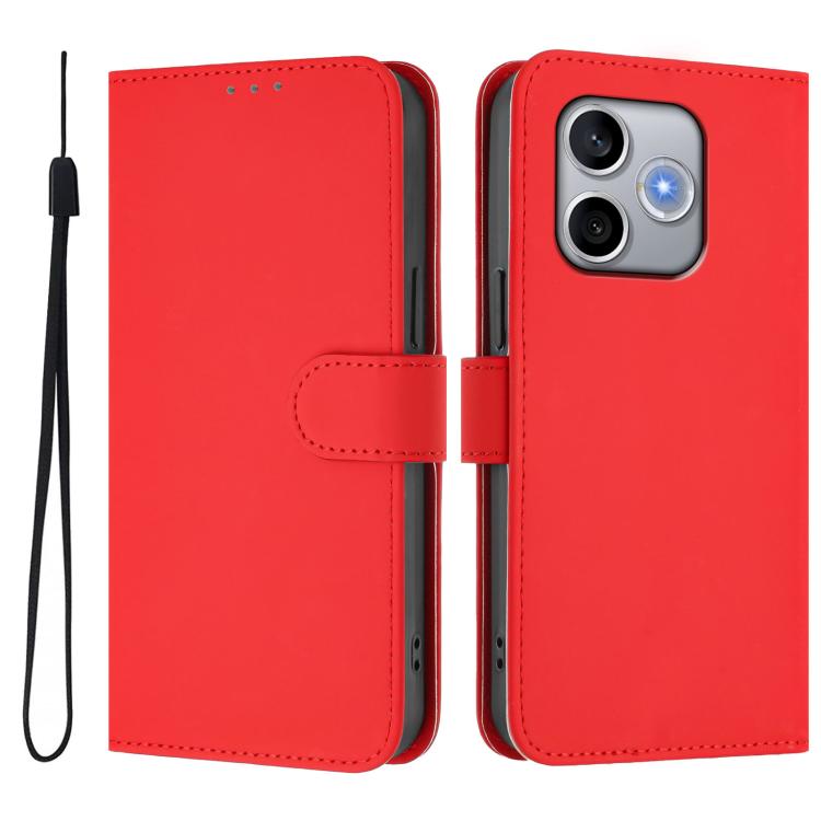 For Honor 600 Lite Global Skin Feel Solid Color Leather Phone Case with Lanyard