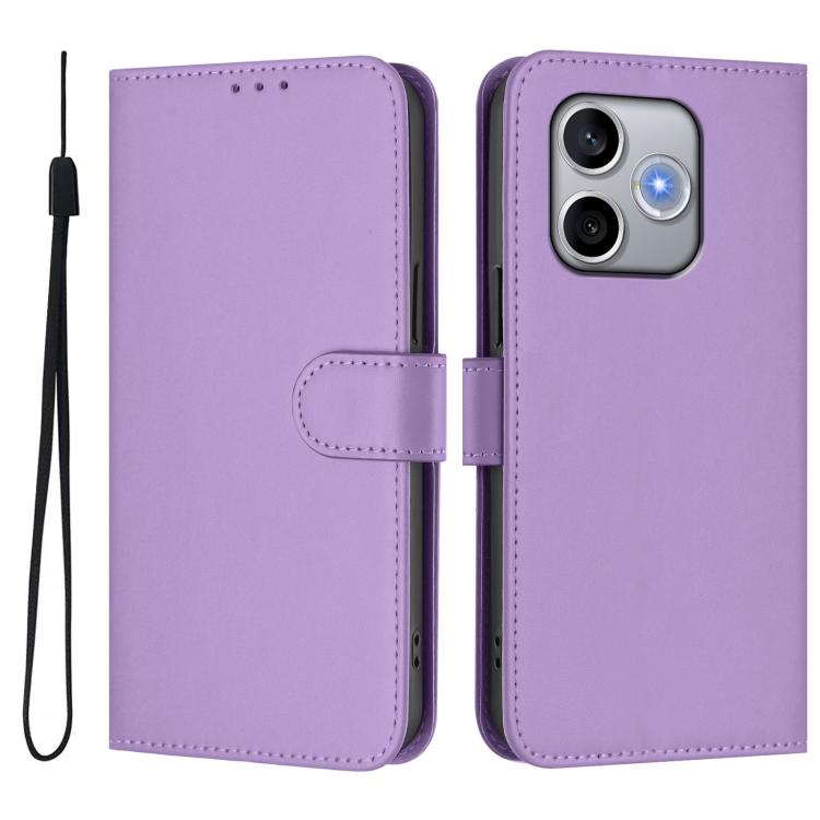 For Honor 600 Lite Global Skin Feel Solid Color Leather Phone Case with Lanyard
