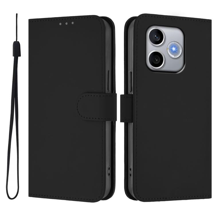 For Honor 600 Lite Global Skin Feel Solid Color Leather Phone Case with Lanyard