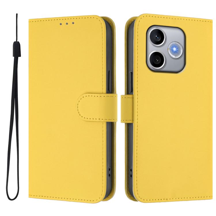 For Honor 600 Lite Global Skin Feel Solid Color Leather Phone Case with Lanyard