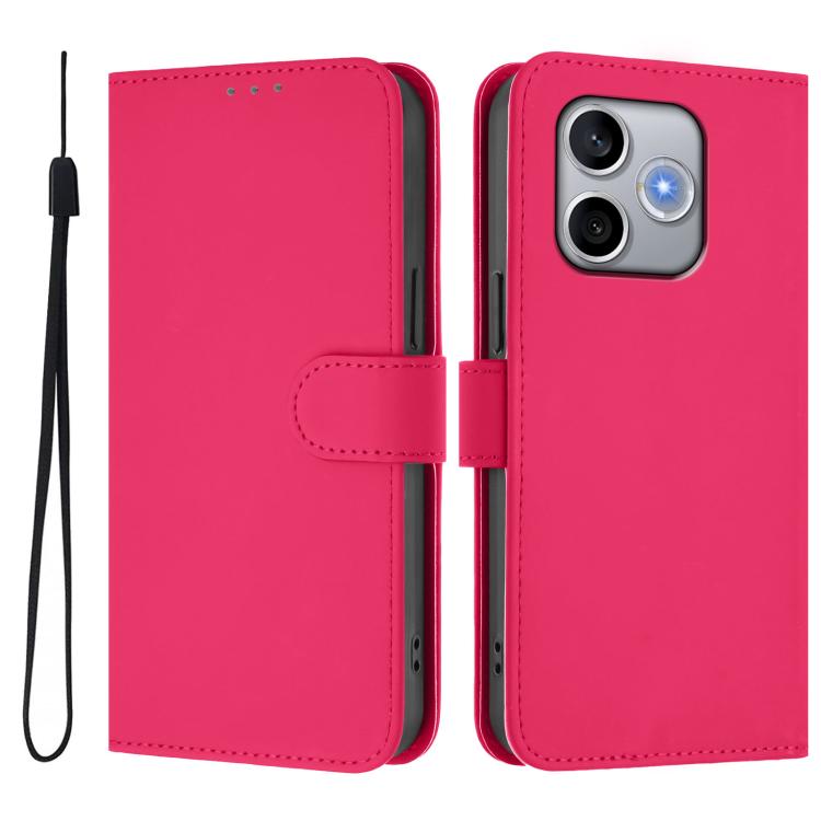 For Honor 600 Lite Global Skin Feel Solid Color Leather Phone Case with Lanyard