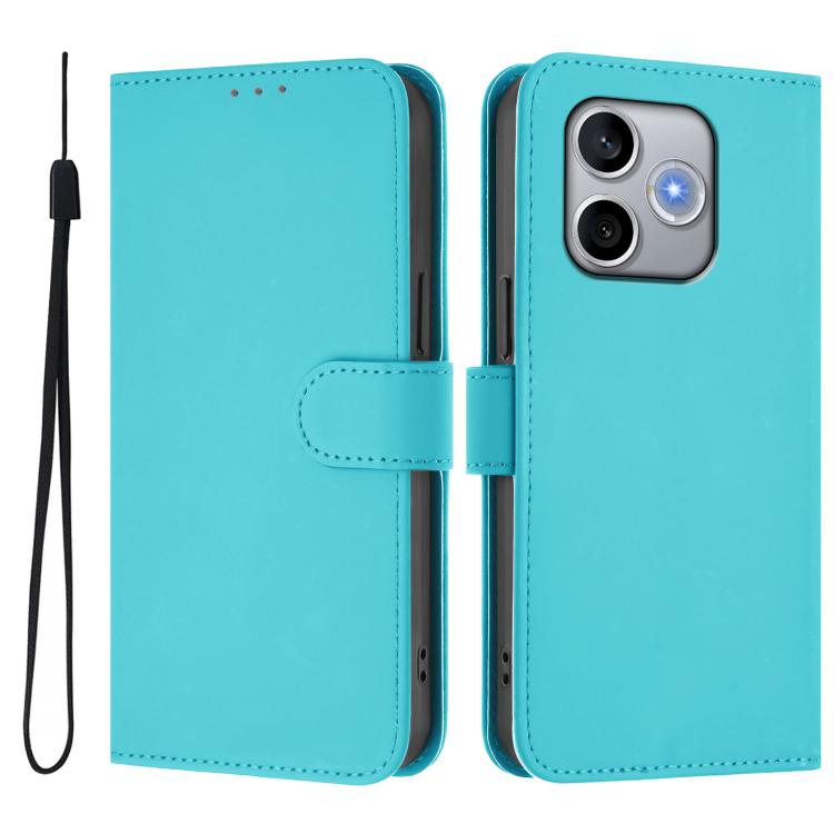 For Honor 600 Lite Global Skin Feel Solid Color Leather Phone Case with Lanyard