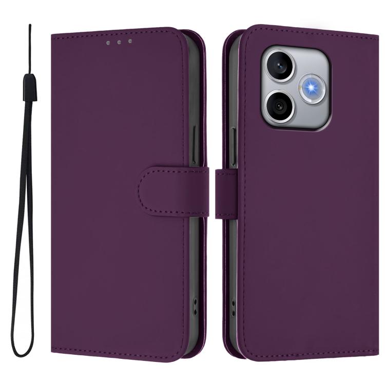 For Honor 600 Lite Global Skin Feel Solid Color Leather Phone Case with Lanyard